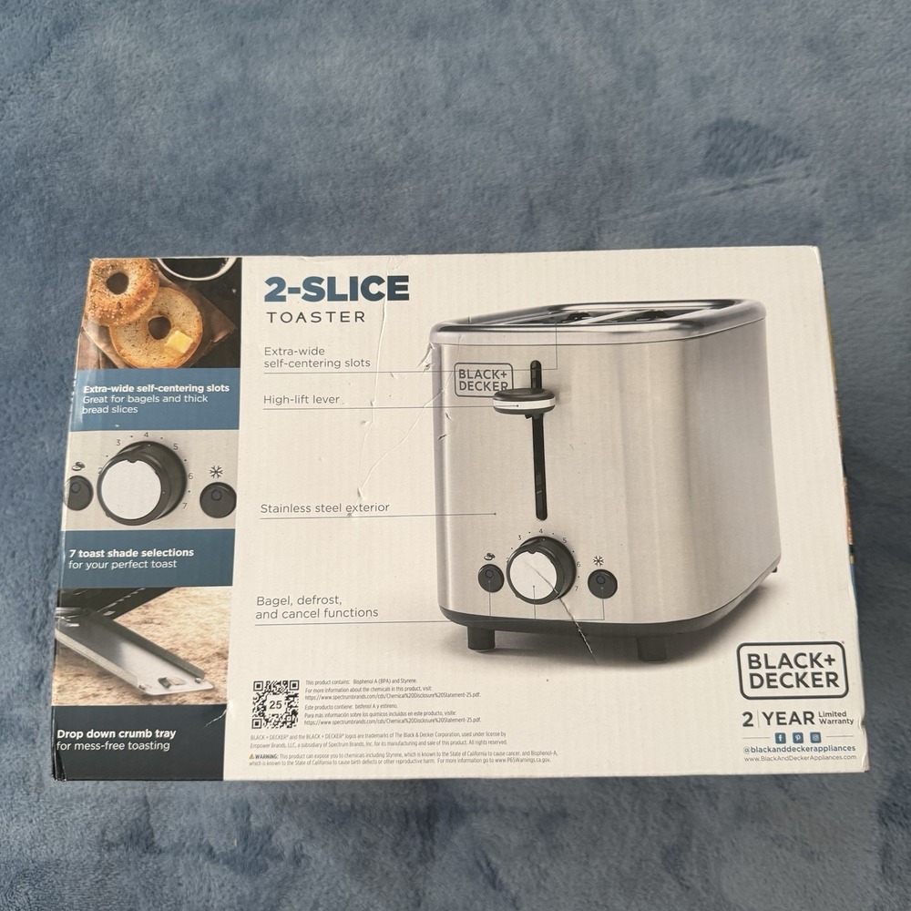 2 Slice Toaster Stainless Steel Extra Wide Self-Centering Slots 7 Shade Settings